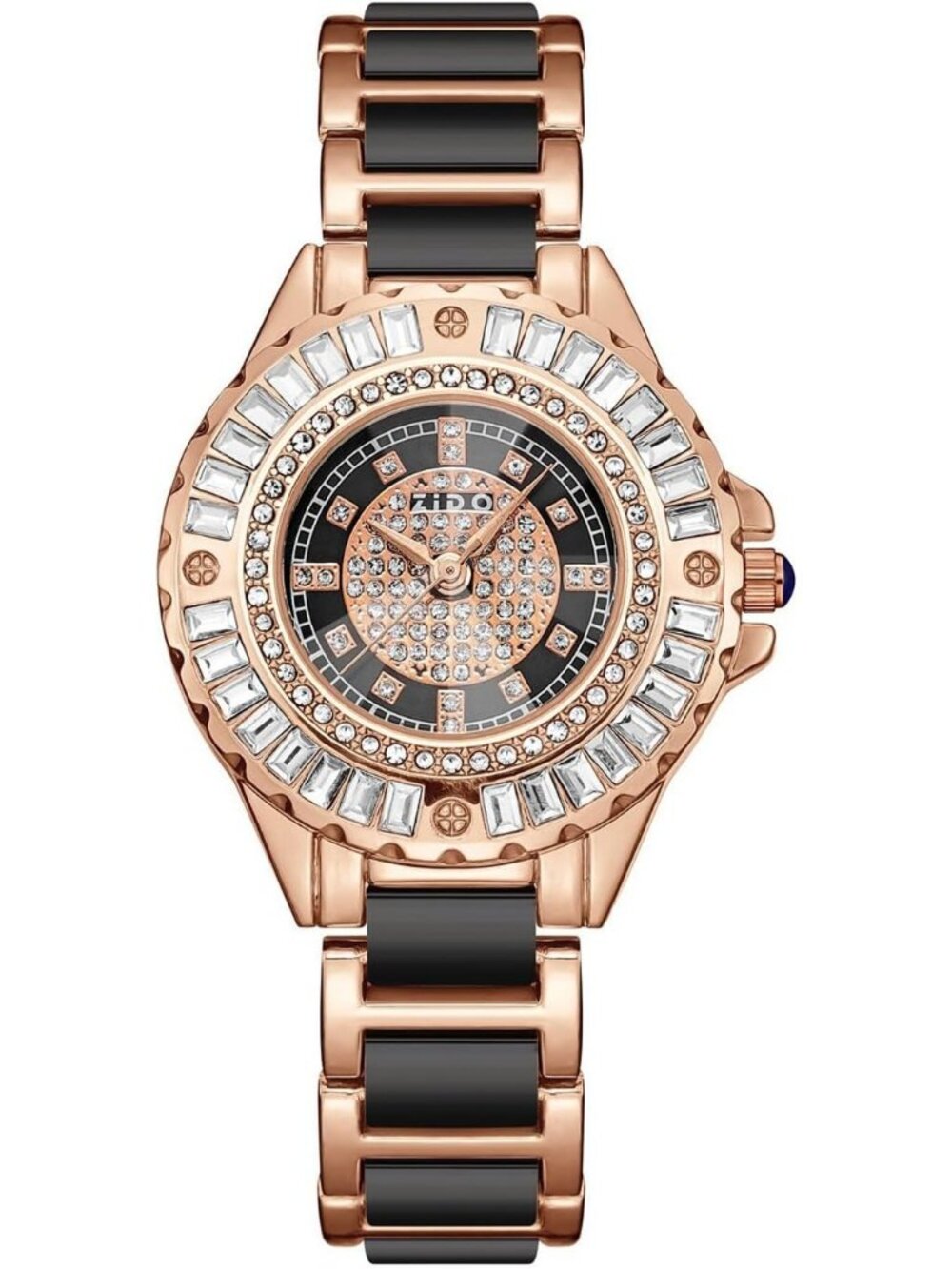 Women's Black Rhinestone Dial Ceramic Quartz Rose Gold Bracelet Wrist Watch
